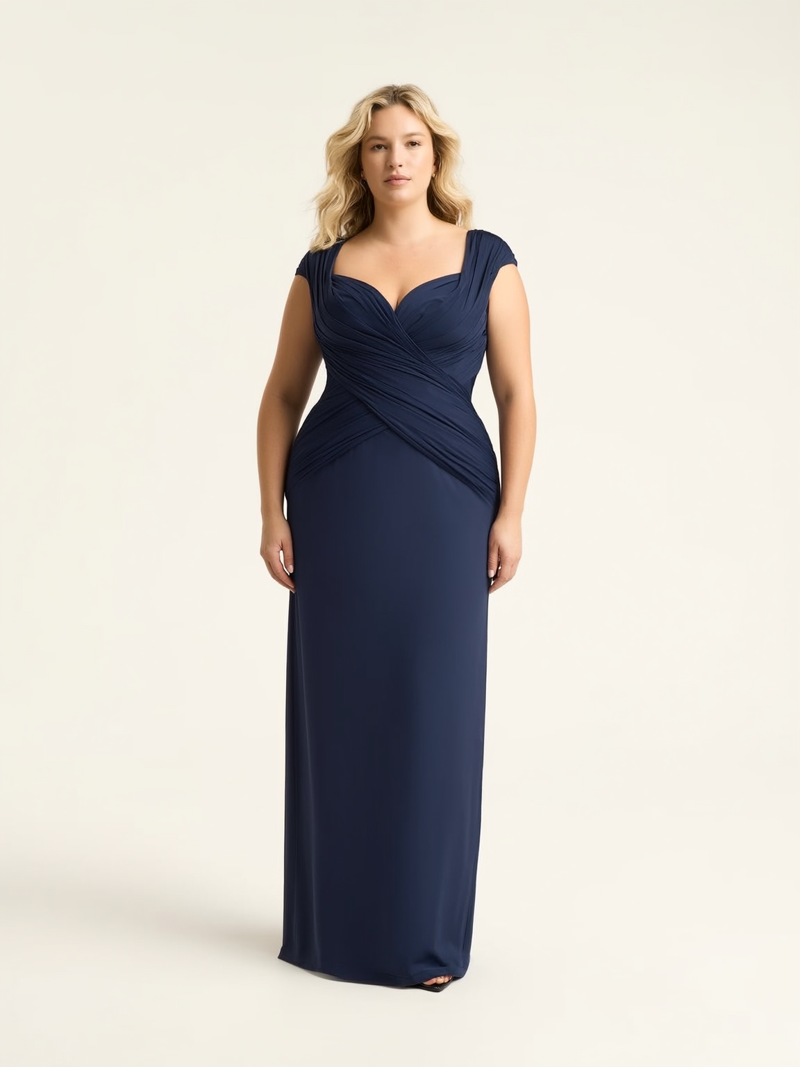 Elegant Formal Maxi Dress | Navy Blue / S | front | Bimbloo