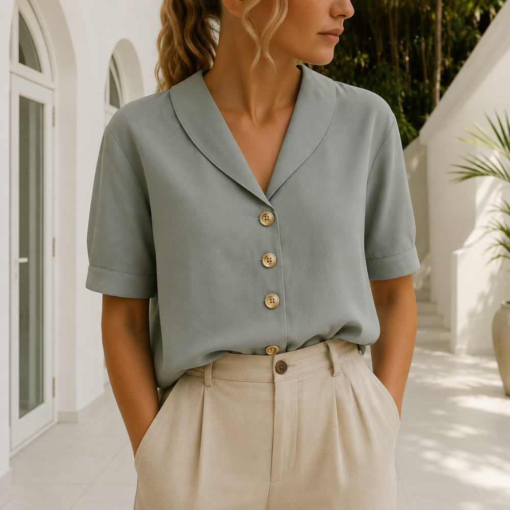 Button Front Cotton Linen T Shirt