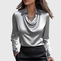 Chic Pleated Blouse with Luxe Shine for Effortless Elegance 1