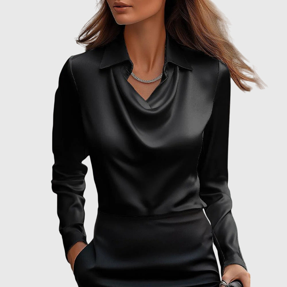 Chic Pleated Blouse with Luxe Shine for Effortless Elegance 2