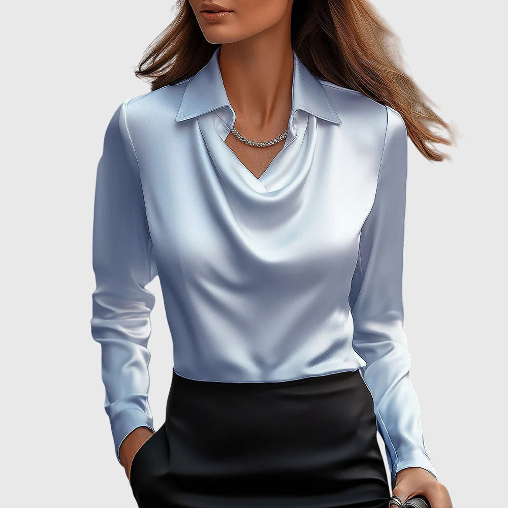 Chic Pleated Blouse with Luxe Shine for Effortless Elegance 3