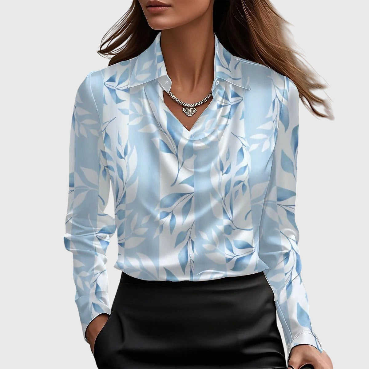 Chic Pleated Blouse with Luxe Shine for Effortless Elegance 4