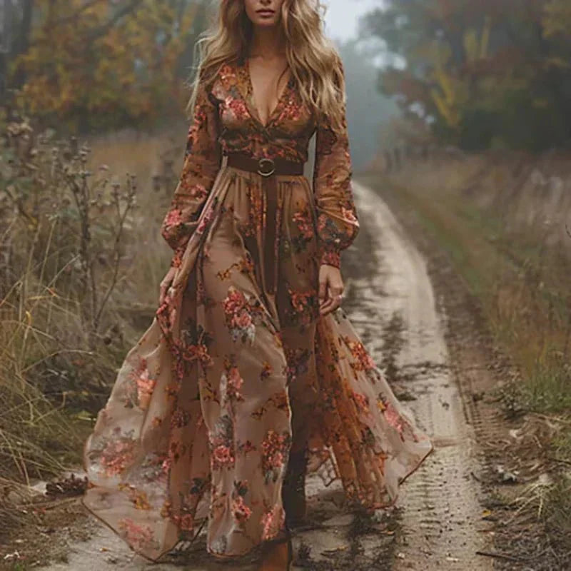Boho Floral Ruffle Maxi Dress