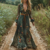 Boho Floral Ruffle Maxi Dress