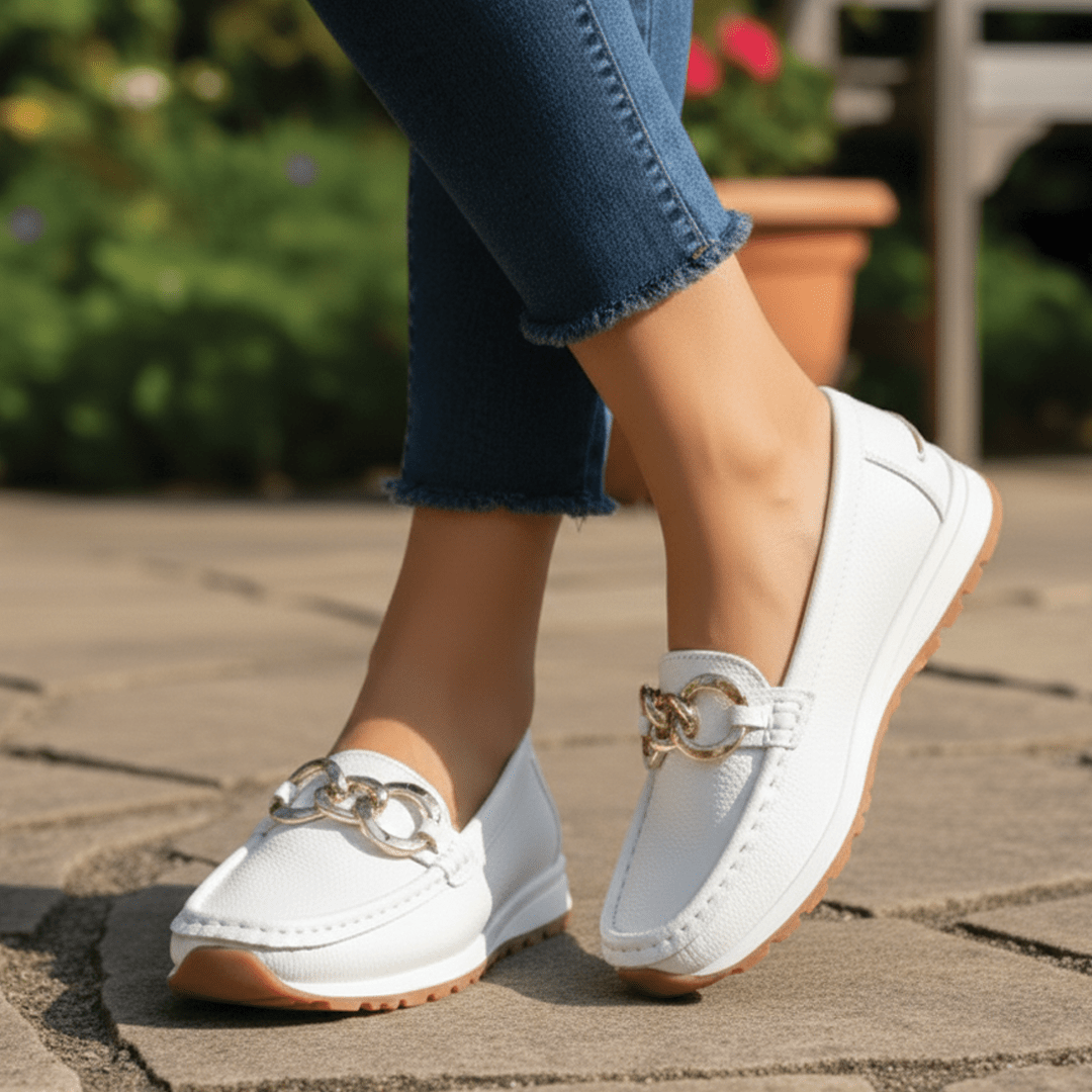 Leather Chain Detail Loafers