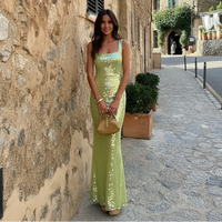 Jasmine | Elegant Summer Sequin Dress with Square Collar for Wedding Guests 2