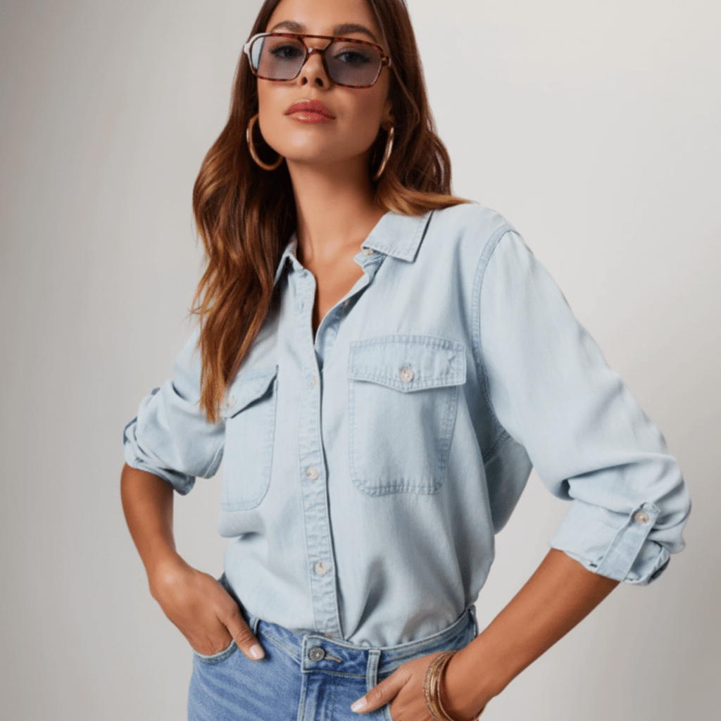 Poleret denimskjorte med knapper