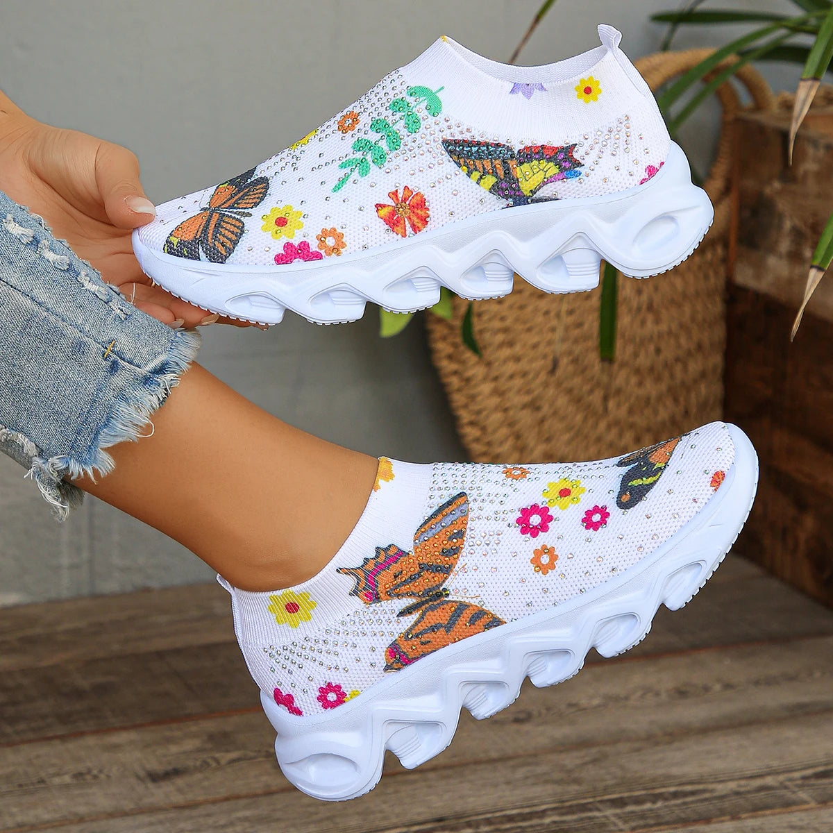 Printed Platform Knit Sneakers