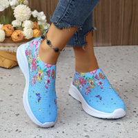 Floral Knit Slip On Walking Shoes