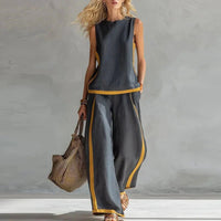 Sleeveless O Neck Top And Wide Leg Pants Set
