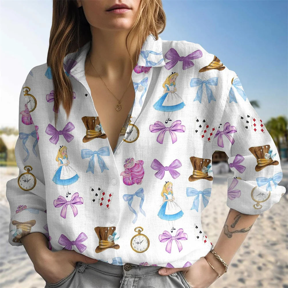 Women Alice In Wonderland Blouse Fantasy Graphic Casual Top