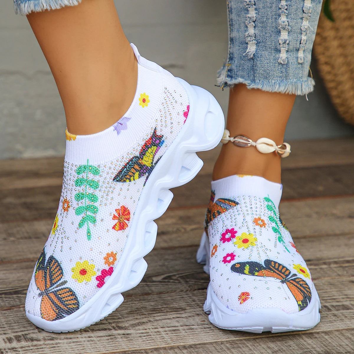 Printed Platform Knit Sneakers