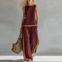 Sleeveless O Neck Top And Wide Leg Pants Set