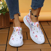 Floral Knit Slip On Walking Shoes