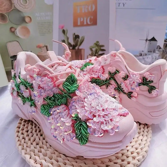 Pink Applique Platform Sports Shoes
