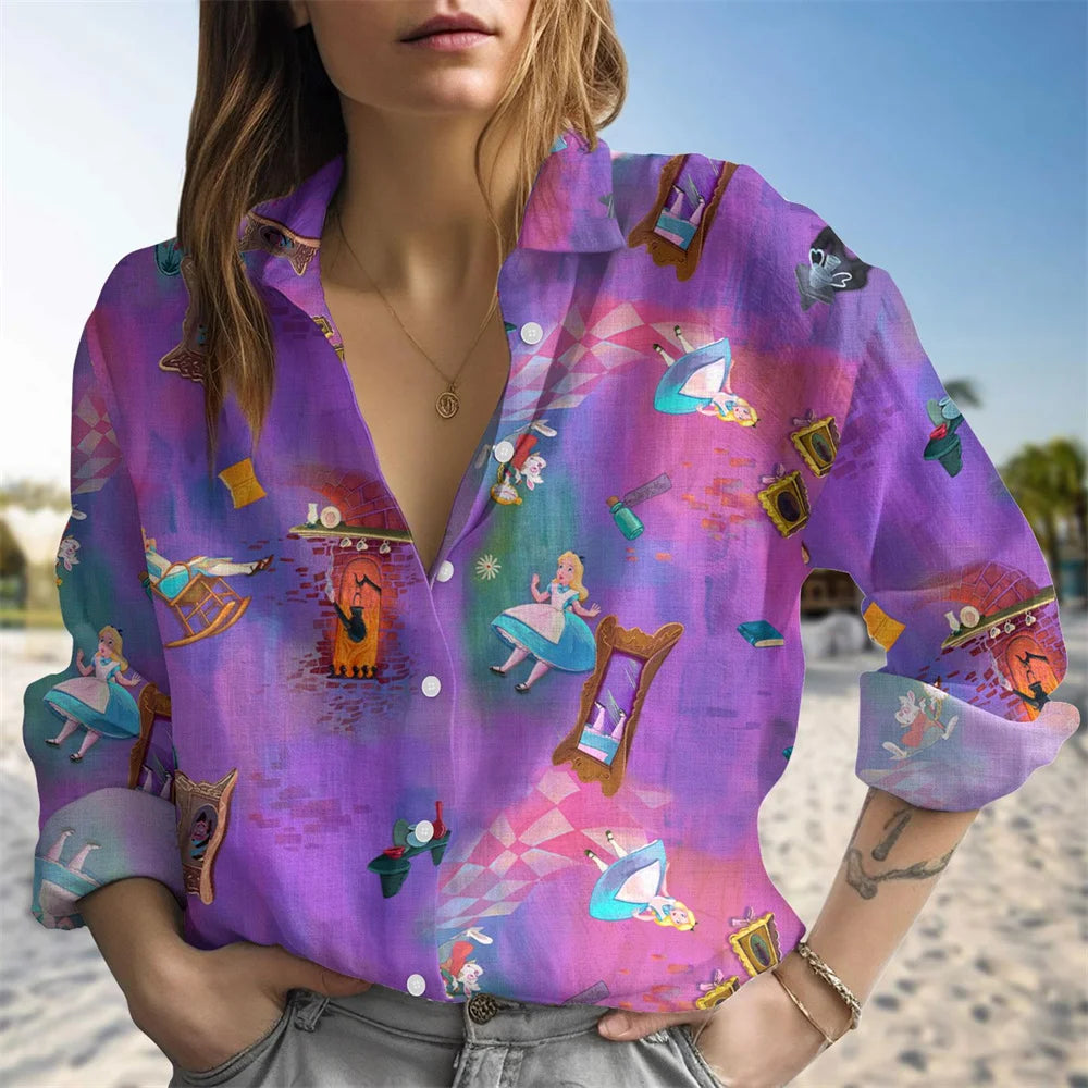 Women Alice In Wonderland Blouse Fantasy Graphic Casual Top