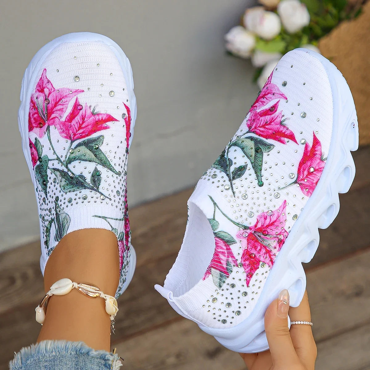 Printed Platform Knit Sneakers
