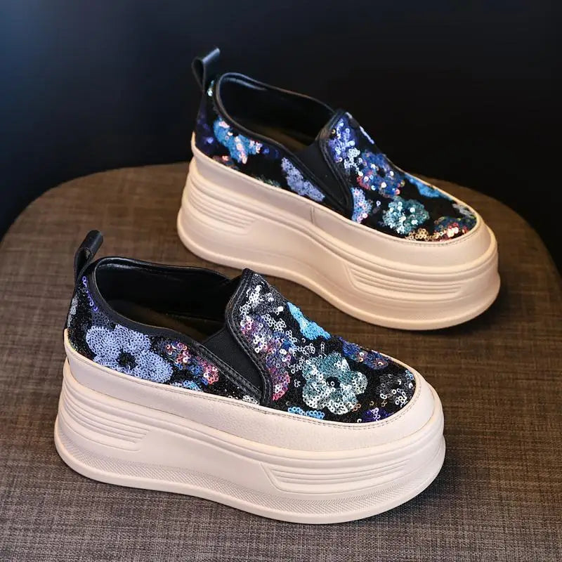 Sequin Platform Slip On Sneakers