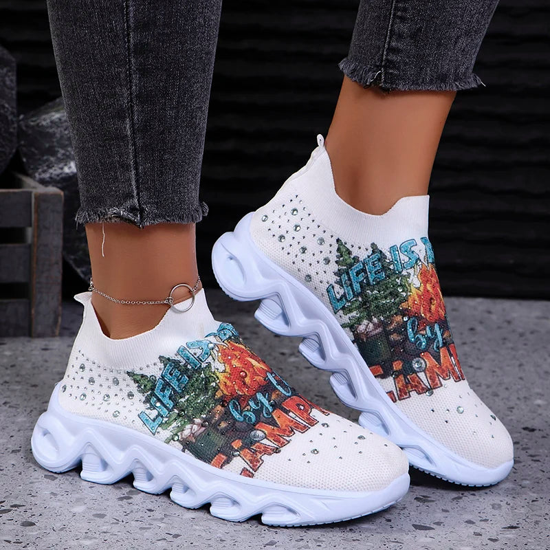 Floral Print Knit Platform Sneakers