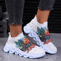 Floral Print Knit Platform Sneakers