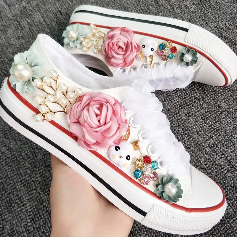 Embellished Platform Canvas Sneakers