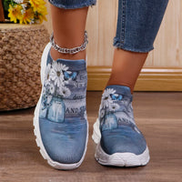 Floral Print Knit Platform Sneakers