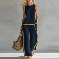 Sleeveless O Neck Top And Wide Leg Pants Set