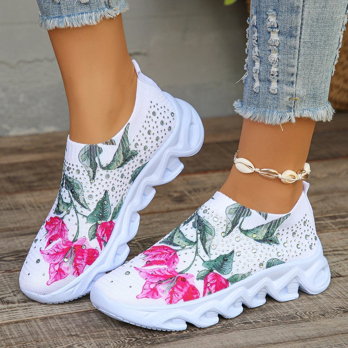 Printed Platform Knit Sneakers