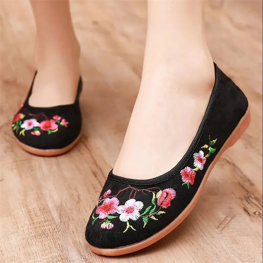 Floral Embroidered Canvas Flats