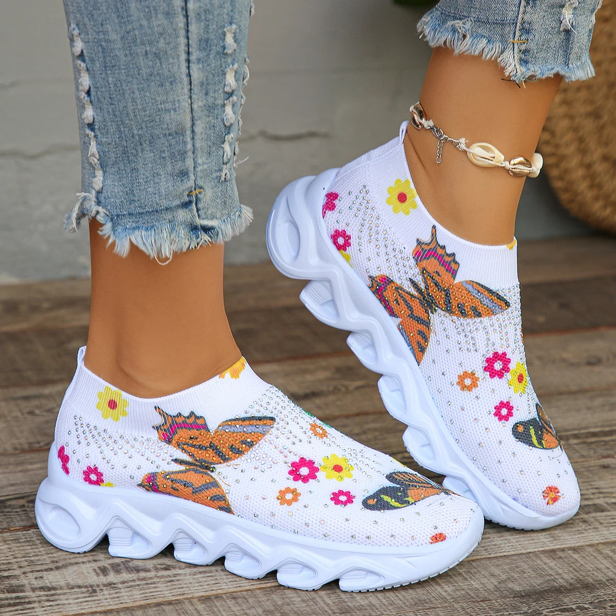 Printed Platform Knit Sneakers