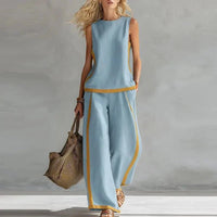 Sleeveless O Neck Top And Wide Leg Pants Set