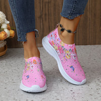 Floral Knit Slip On Walking Shoes