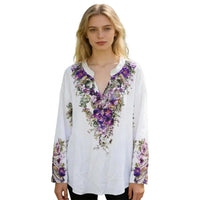Women V Neck Long Sleeve Floral Blouse Casual Relaxed Fit Top