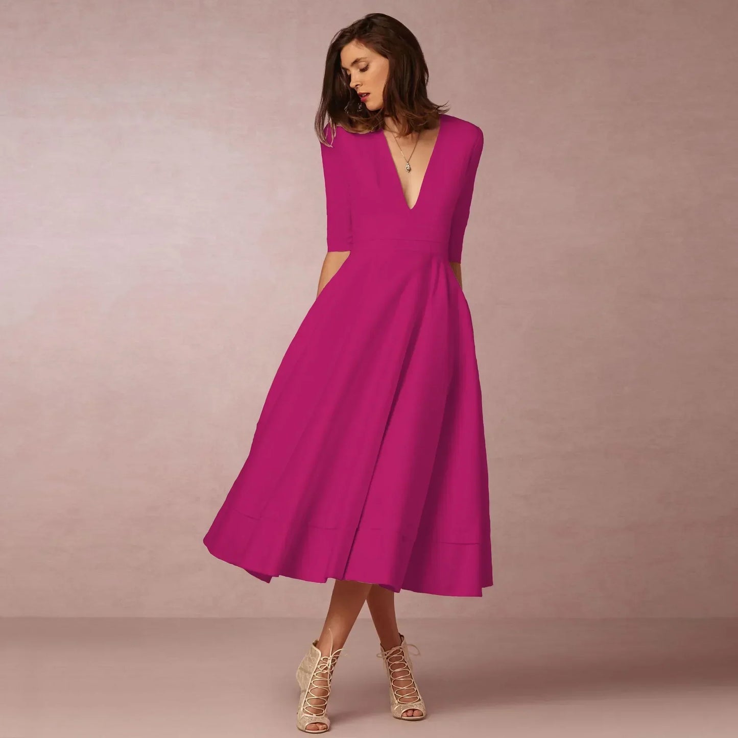 Elegant Midi Dress Womens