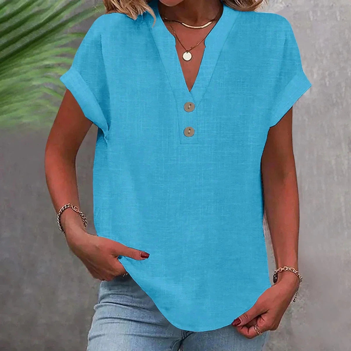 Breathable Linen V Neck Top