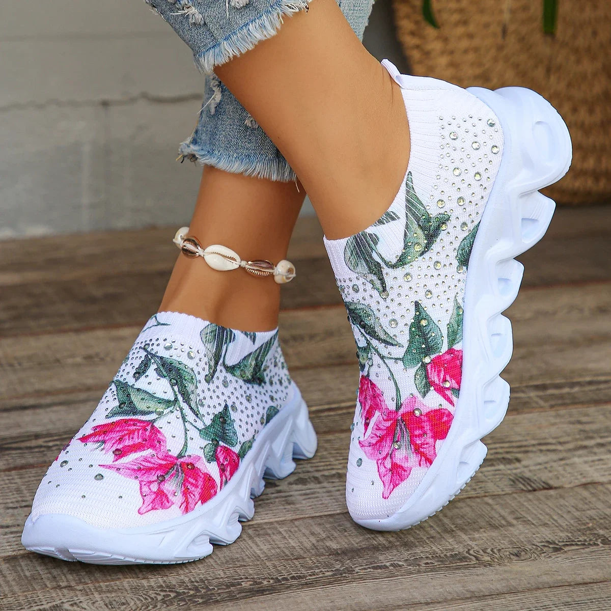 Printed Platform Knit Sneakers