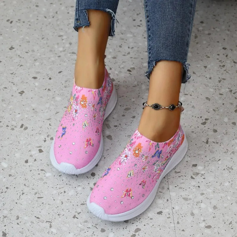 Floral Knit Slip On Walking Shoes