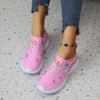 Floral Knit Slip On Walking Shoes