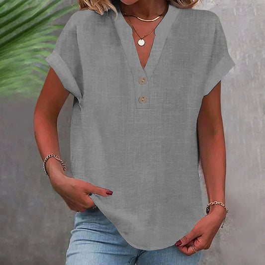 Breathable Linen V Neck Top