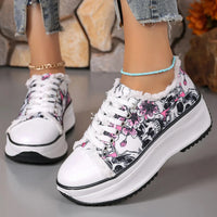 Floral Print Lace Up Platform Sneakers