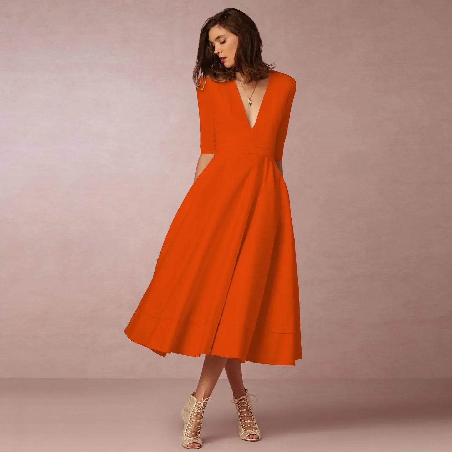 Elegant Midi Dress Womens