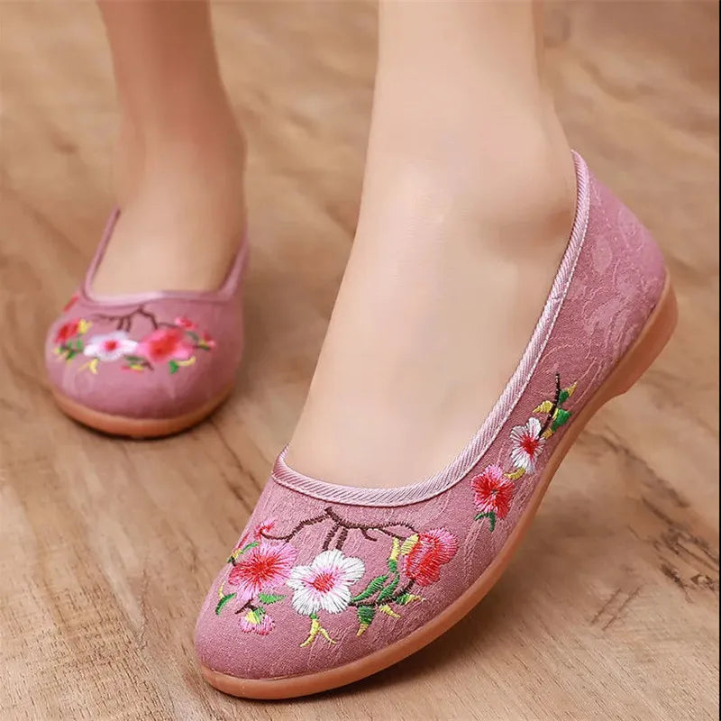 Floral Embroidered Canvas Flats