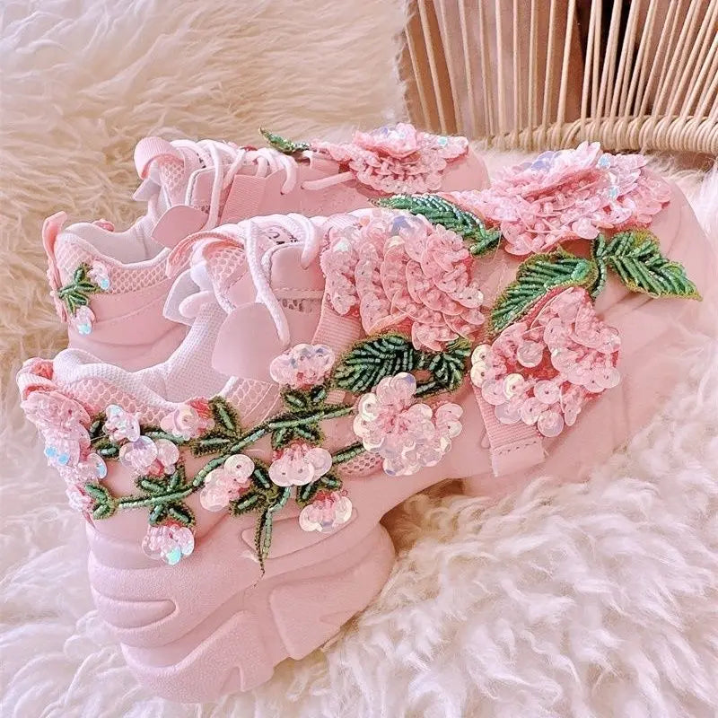 Pink Applique Platform Sports Shoes