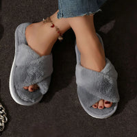 Fluffy Cross Band Home Slippers