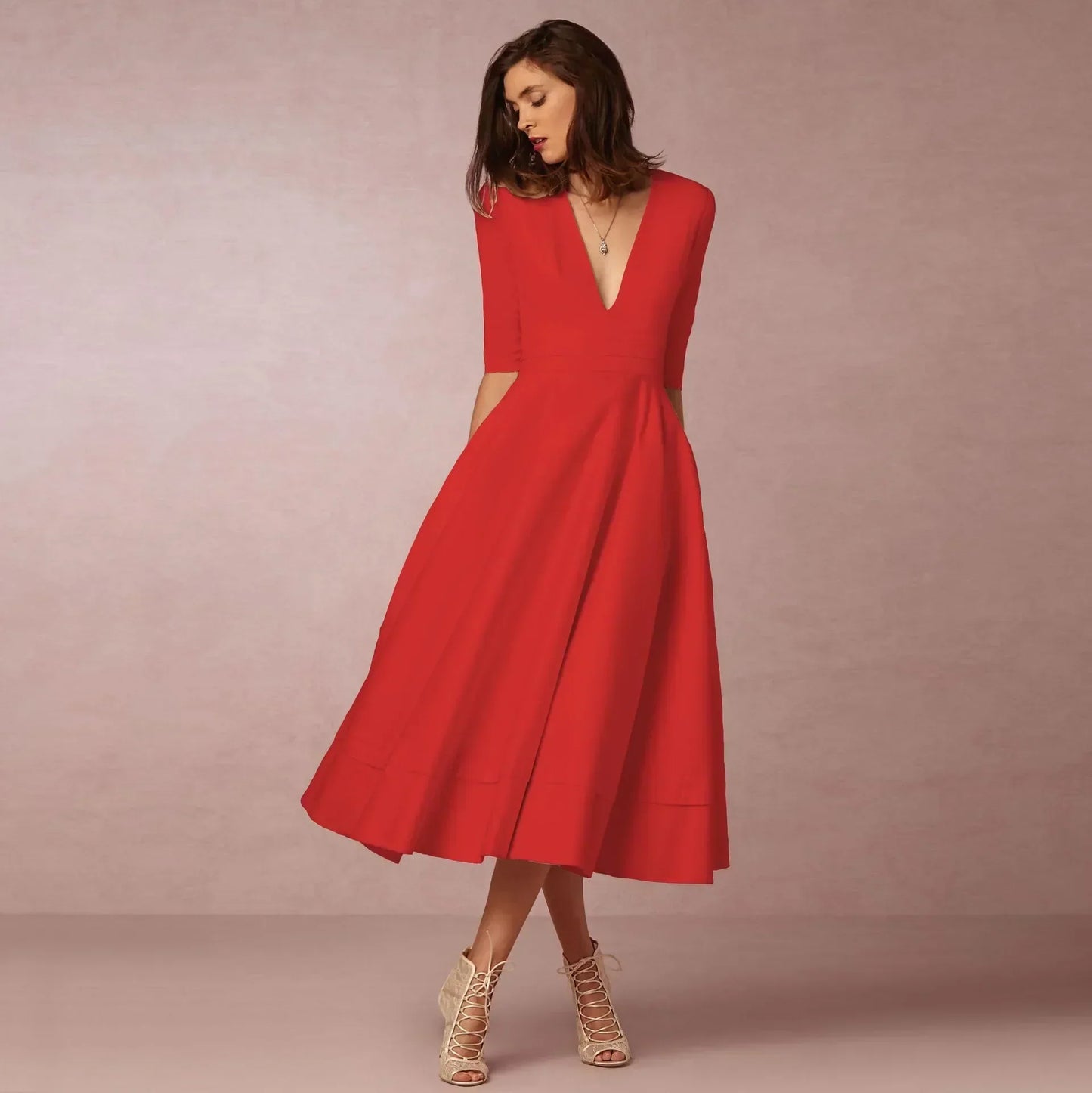 Elegant Midi Dress Womens