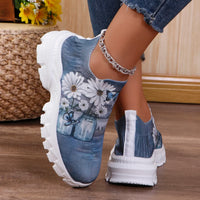 Floral Print Knit Platform Sneakers
