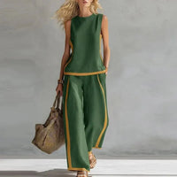 Sleeveless O Neck Top And Wide Leg Pants Set