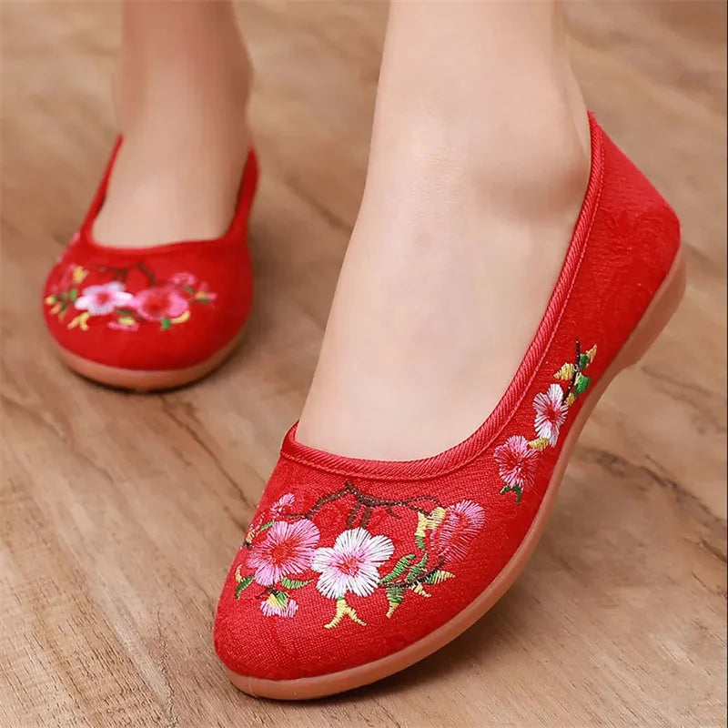 Floral Embroidered Canvas Flats