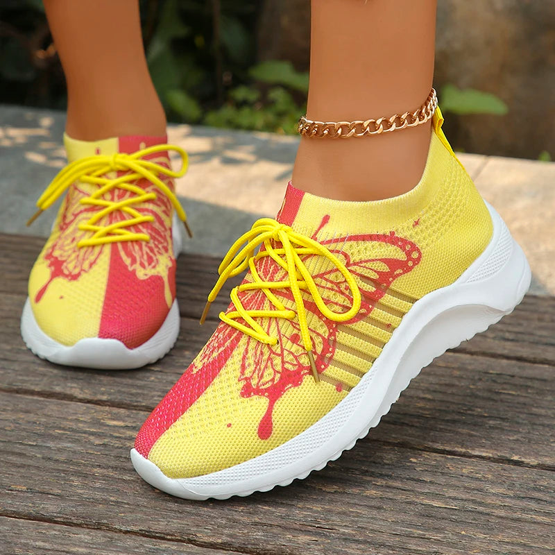 Floral Print Knit Platform Sneakers