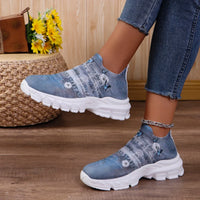 Floral Print Knit Platform Sneakers